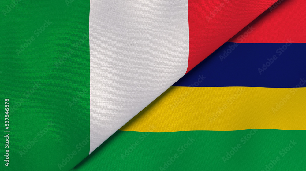 Fototapeta premium The flags of Italy and Mauritius. News, reportage, business background. 3d illustration