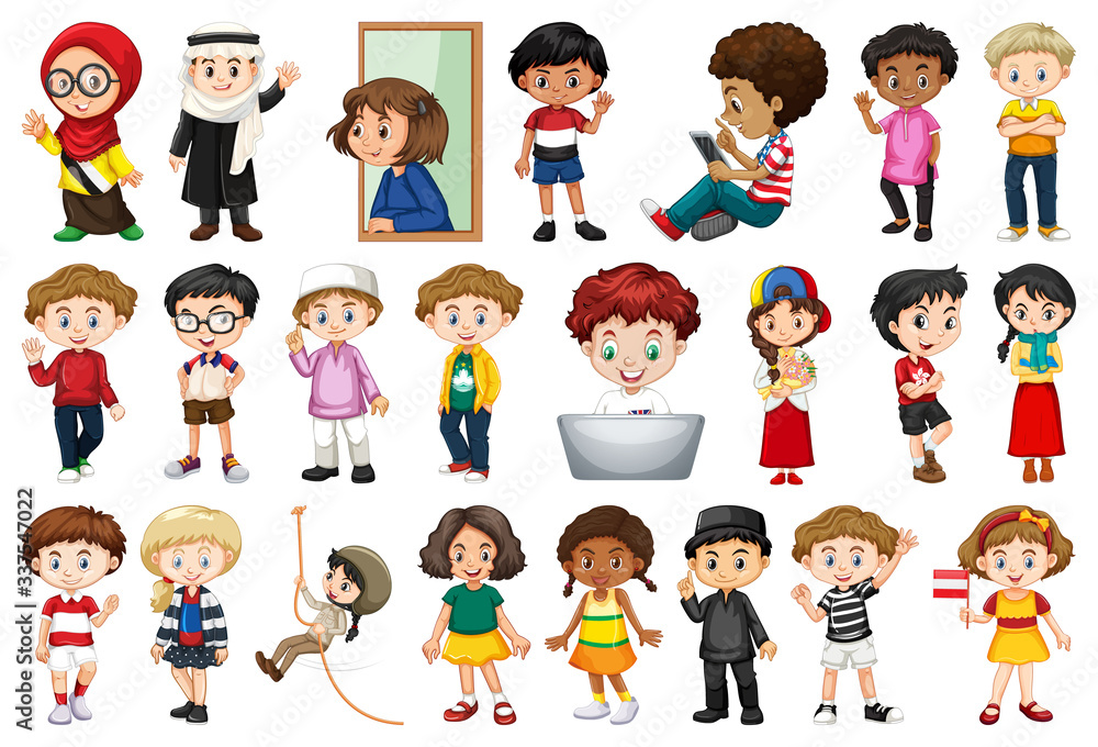 Large set of children doing different activities Large set of children doing different activities