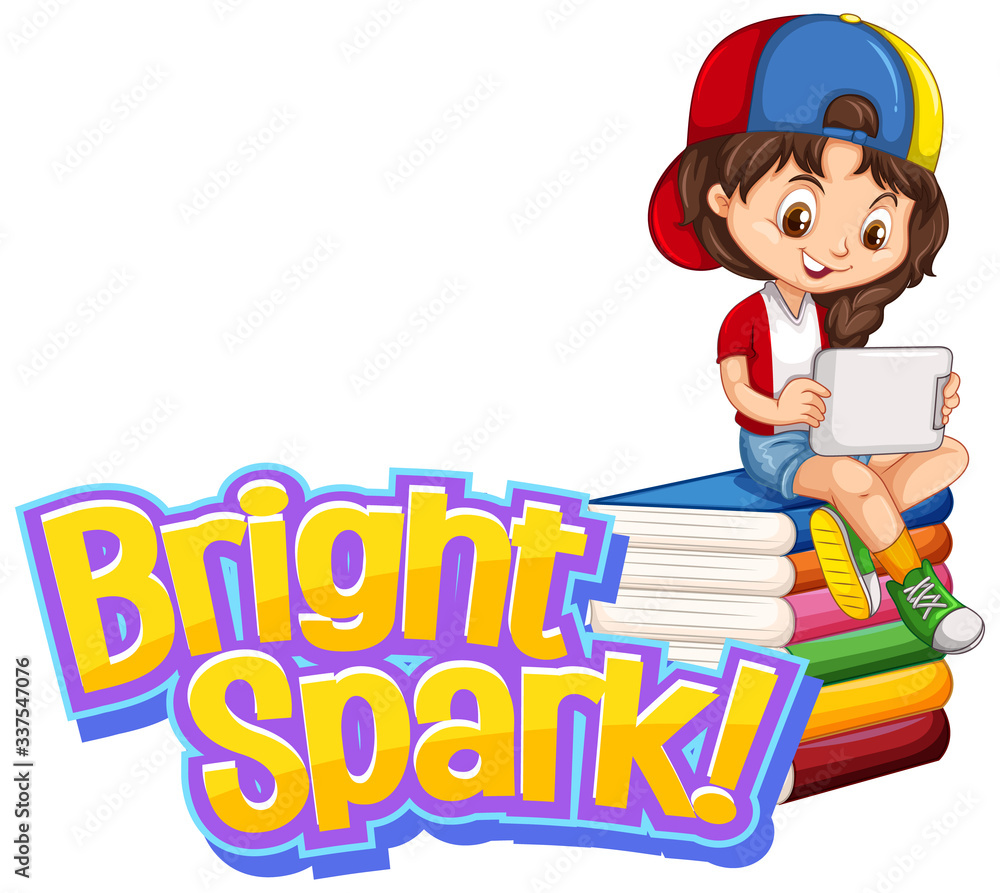 Font design for word bright spark with cute girl Font design for word bright spark with cute girl
