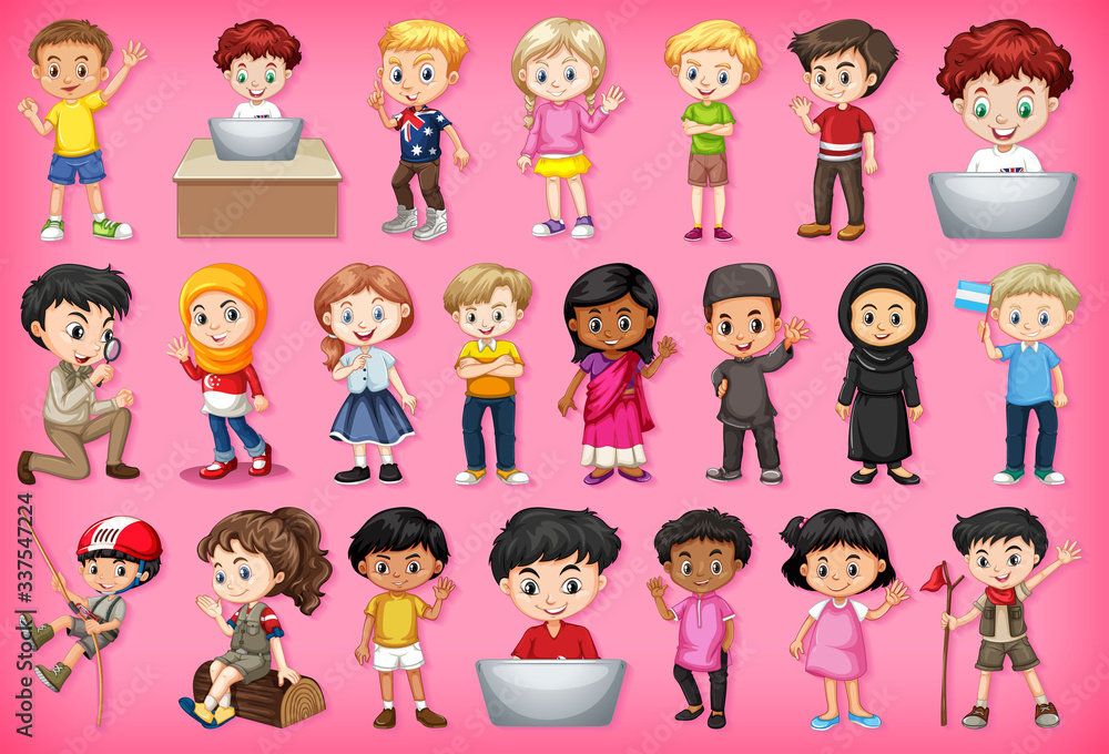 Large set of children doing different activities Large set of children doing different activities