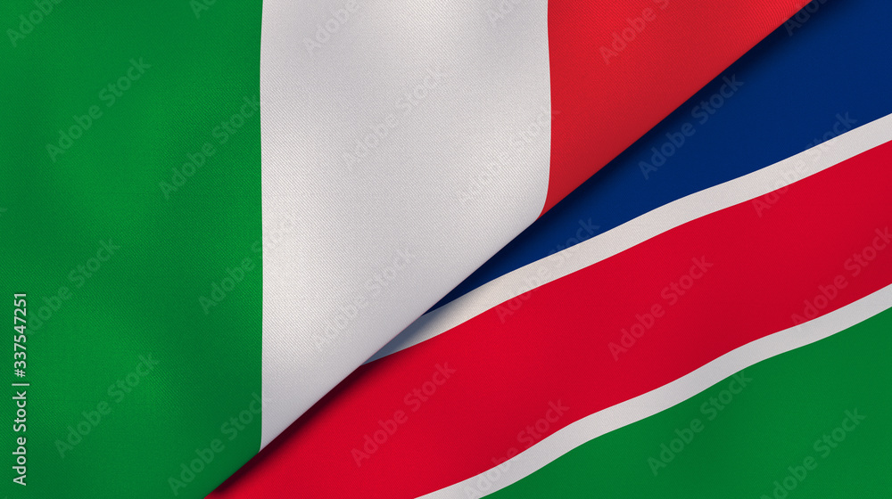 The flags of Italy and Namibia. News, reportage, business background. 3d illustration