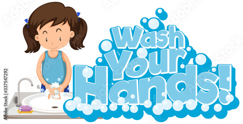Poster design for coronavirus theme with word wash your hands