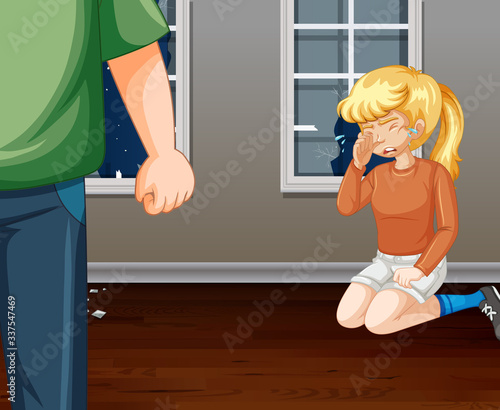 Scene with crying girl and angry man at home