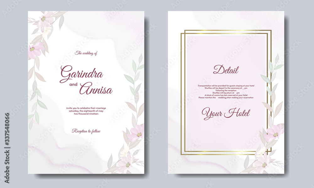 Elegant wedding invitation card template design with golden frame and leaves Premium Vector Elegant wedding invitation card template design with golden frame and leaves Premium Vector