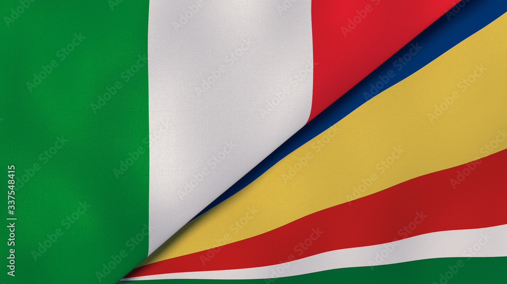 The flags of Italy and Seychelles. News, reportage, business background. 3d illustration