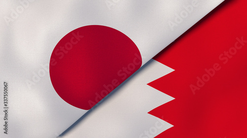 The flags of Japan and Bahrain. News, reportage, business background. 3d illustration