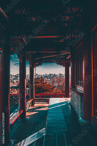 View from old chinese building in Jingshan Park, Beijing, China