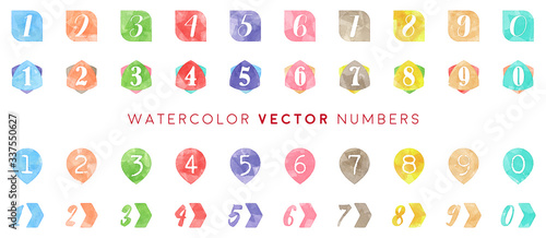 watercolor numbers icon set (vector)