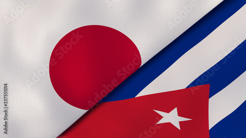 The flags of Japan and Cuba. News, reportage, business background. 3d illustration photo