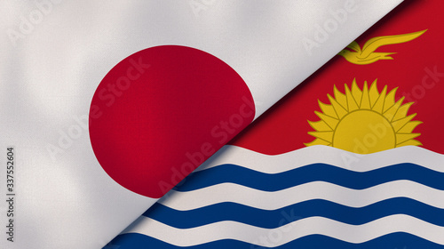 The flags of Japan and Kiribati. News, reportage, business background. 3d illustration photo