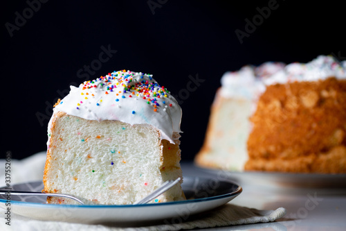 Angel food cake with sprinkles photo