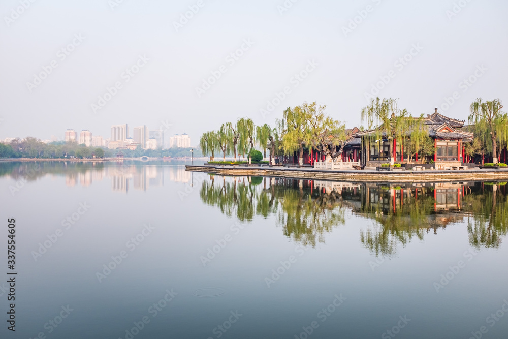 Fototapeta premium Central island in Daming Lake. This building called Lixia Pavilion, it is a landmark for Jinan.