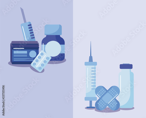poster with vaccination icons and health, medical immunization