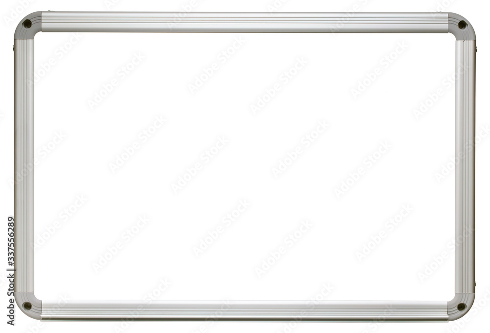 Empty whiteboard isolated on white background. Blank board surface with aluminium frame. Rounded corners. Empty whiteboard isolated on white background. Blank board surface with aluminium frame. Rounded corners.