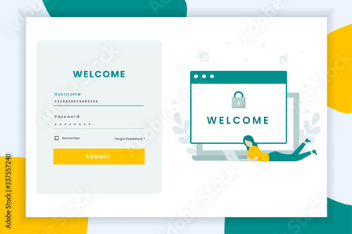 login illustration with woman lying playing laptop. This design can be used for websites, landing pages, UI, mobile applications, posters, banners