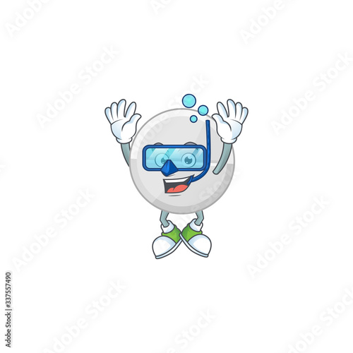 Mascot design concept of white pills wearing Diving glasses