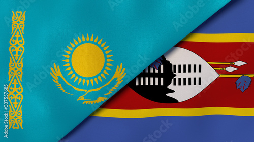 The flags of Kazakhstan and Eswatini. News, reportage, business background. 3d illustration photo