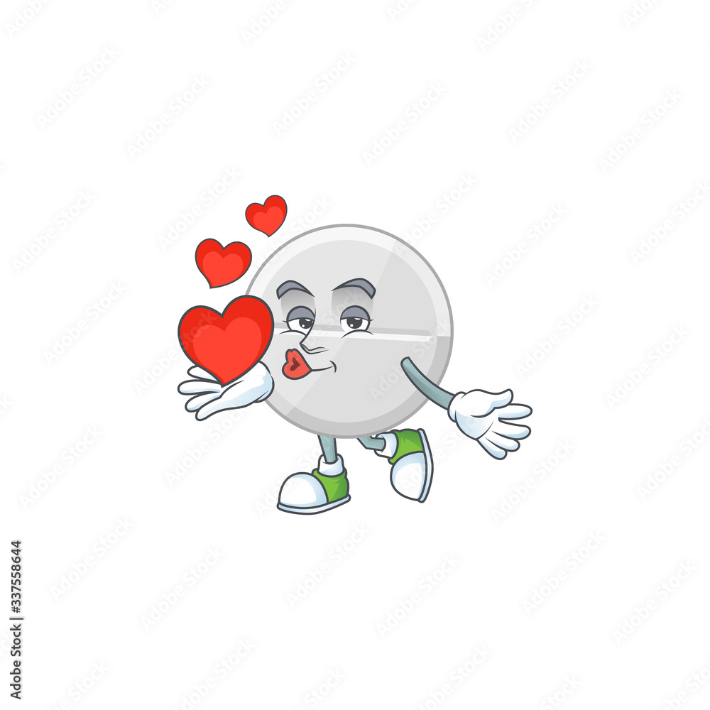 Fototapeta premium An adorable cartoon design of white pills holding heart