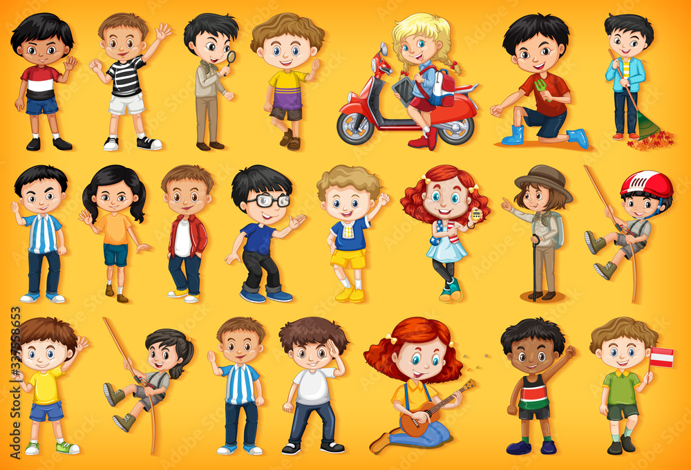 Large set of children doing different activities Large set of children doing different activities