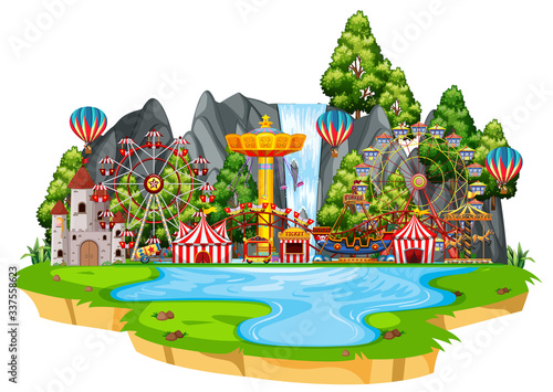 Scene with circus rides on the island