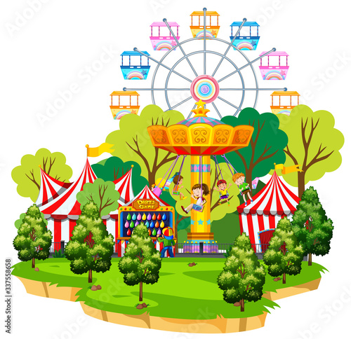 Scene with circus rides on the island