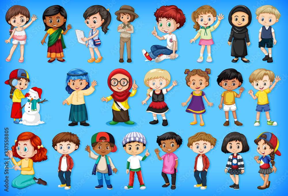 Large set of children doing different activities Large set of children doing different activities