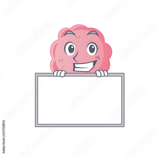 Smiling anaplasma phagocytophilum cartoon design style has a board