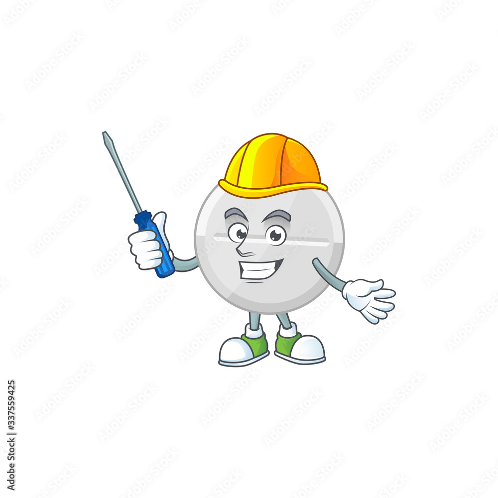 Smart automotive white pills presented in mascot design style Smart automotive white pills presented in mascot design style