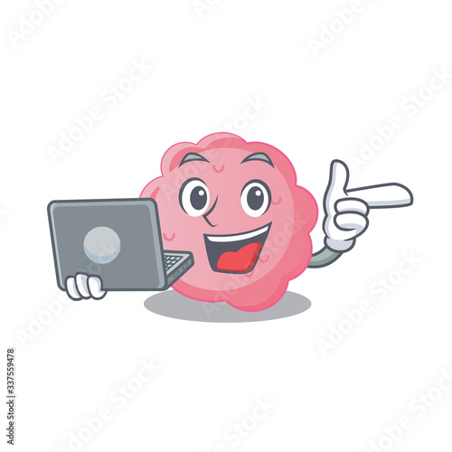 Cartoon character of anaplasma phagocytophilum clever student studying with a laptop photo
