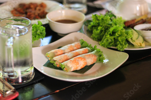 Vietnamese summer rolls with prawns.