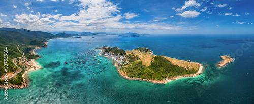 Aerial view of Binh Hung island and road from Cam Ranh to Phan Rang, Ninh Thu...