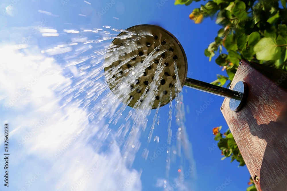 Low Angle View Of Outdoors Shower - obrazy, fototapety, plakaty 