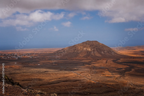 view of Tindaya Mountain in La Oliva, Fuerteventura, Canary Islands, Spain. October 2019