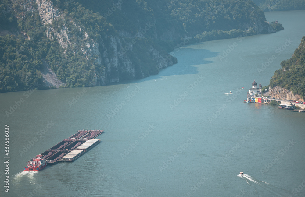 Danube, Romania Rhine Danube Corridor for water shipping trade or ship transport using pusher boats