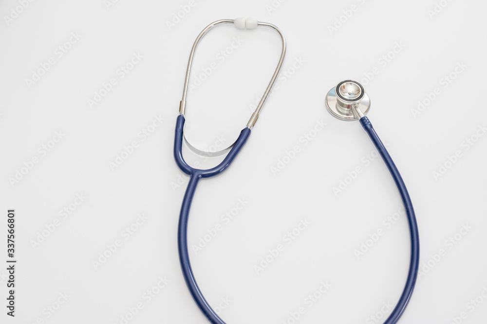 Stethoscope isolated on white, top view. Medical tool Stethoscope isolated on white, top view. Medical tool