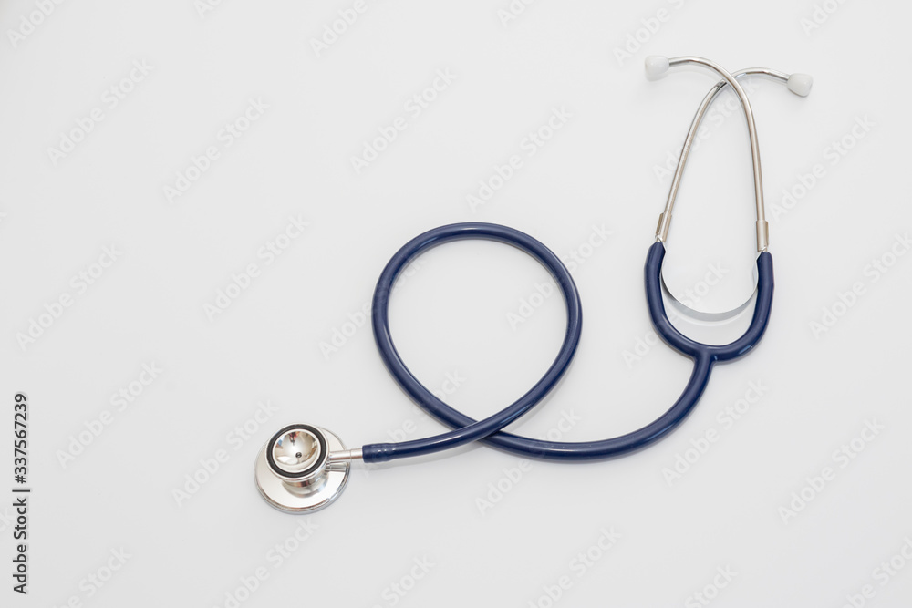 Stethoscope isolated on white, top view. Medical tool Stethoscope isolated on white, top view. Medical tool