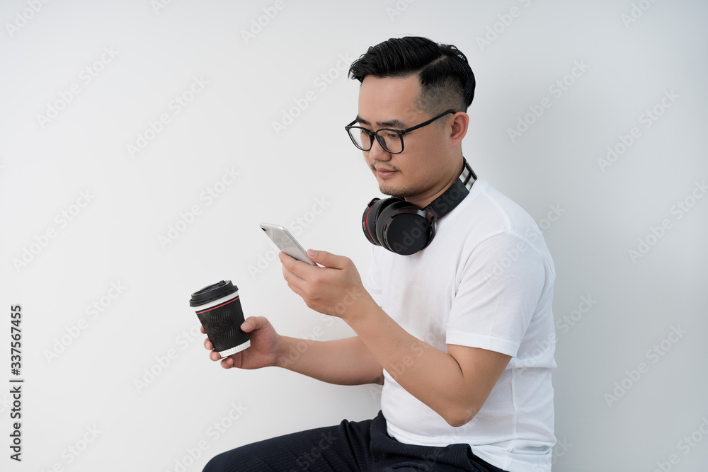 Home office scene of young Asian men Home office scene of young Asian men