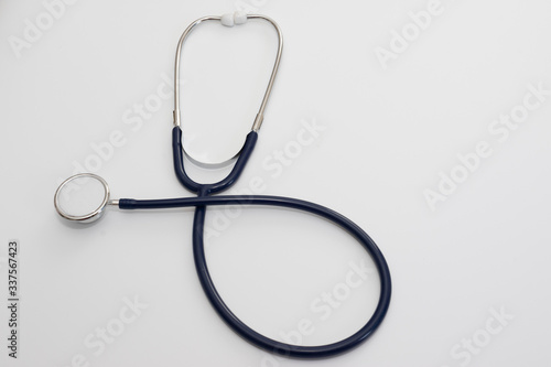 Stethoscope isolated on white, top view. Medical tool