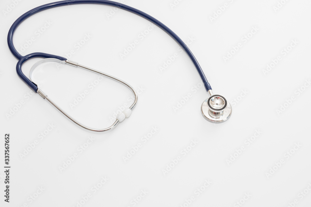Stethoscope isolated on white, top view. Medical tool Stethoscope isolated on white, top view. Medical tool
