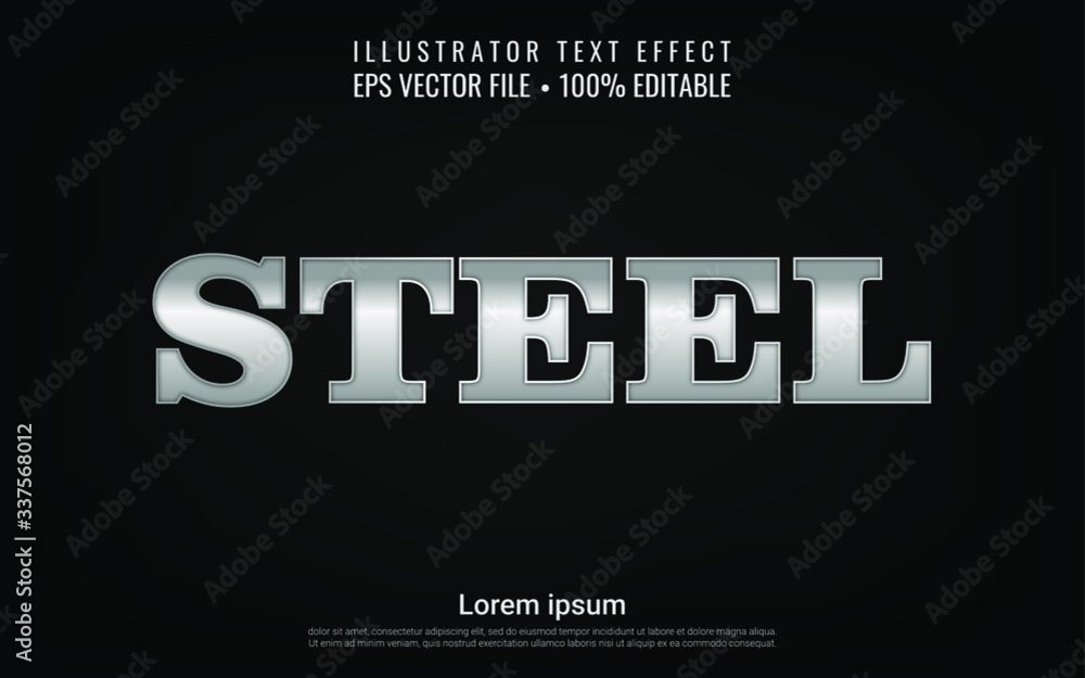 Editable text effect steel silver style