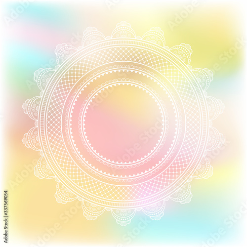 Blurred pastel background with decorative pattern in ethnic oriental style on for greeting card, invitation or announcement