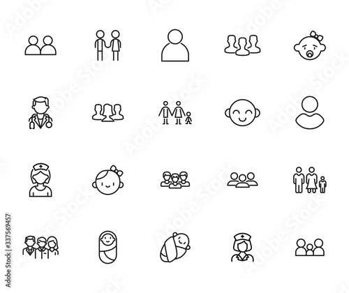 Set of people related vector line icons.