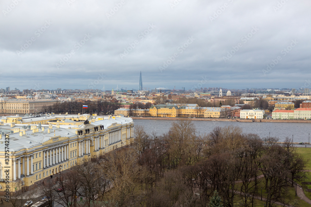 St. Petersburg, Russia - January 19, 2020: View of St. Petersburg from the observation deck of St. Isaac's Cathedral