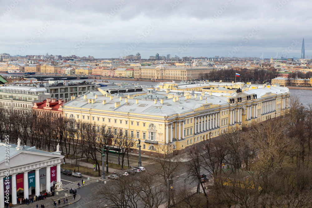 St. Petersburg, Russia - January 19, 2020: View of St. Petersburg from the observation deck of St. Isaac's Cathedral