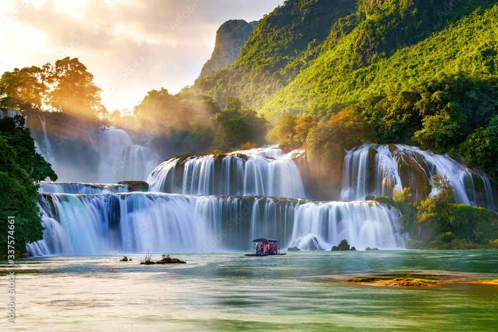 Plakat Royalty high quality free stock image aerial view of “ Ban Gioc “ waterfall, Cao Bang, Vietnam. “ Ban Gioc “ waterfall is one of the top 10 waterfalls in the world. Aerial view.
