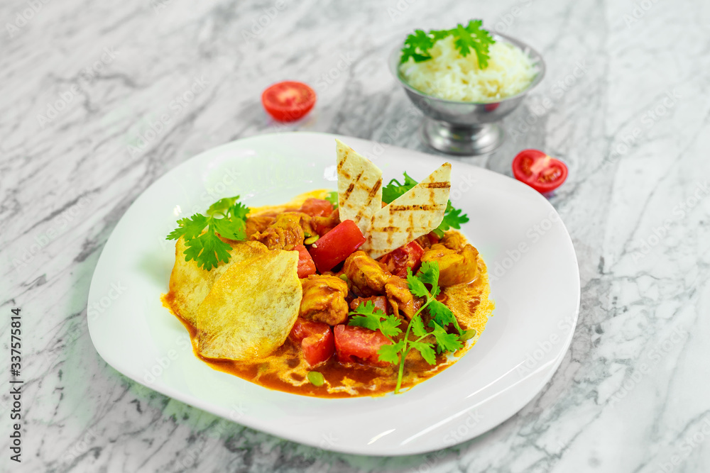 stew with vegetables, homemade chips and rice stew with vegetables, homemade chips and rice