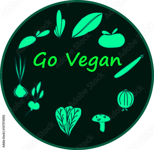 A vector logo depicting the concept of go Vegan,Vegan icon, Vegetable symbol