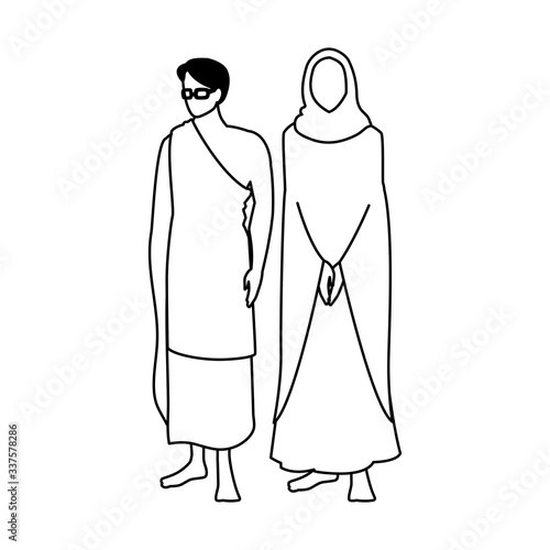 couple of people pilgrims hajj on white background