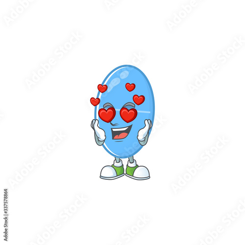 Charming blue capsule cartoon character with a falling in love face