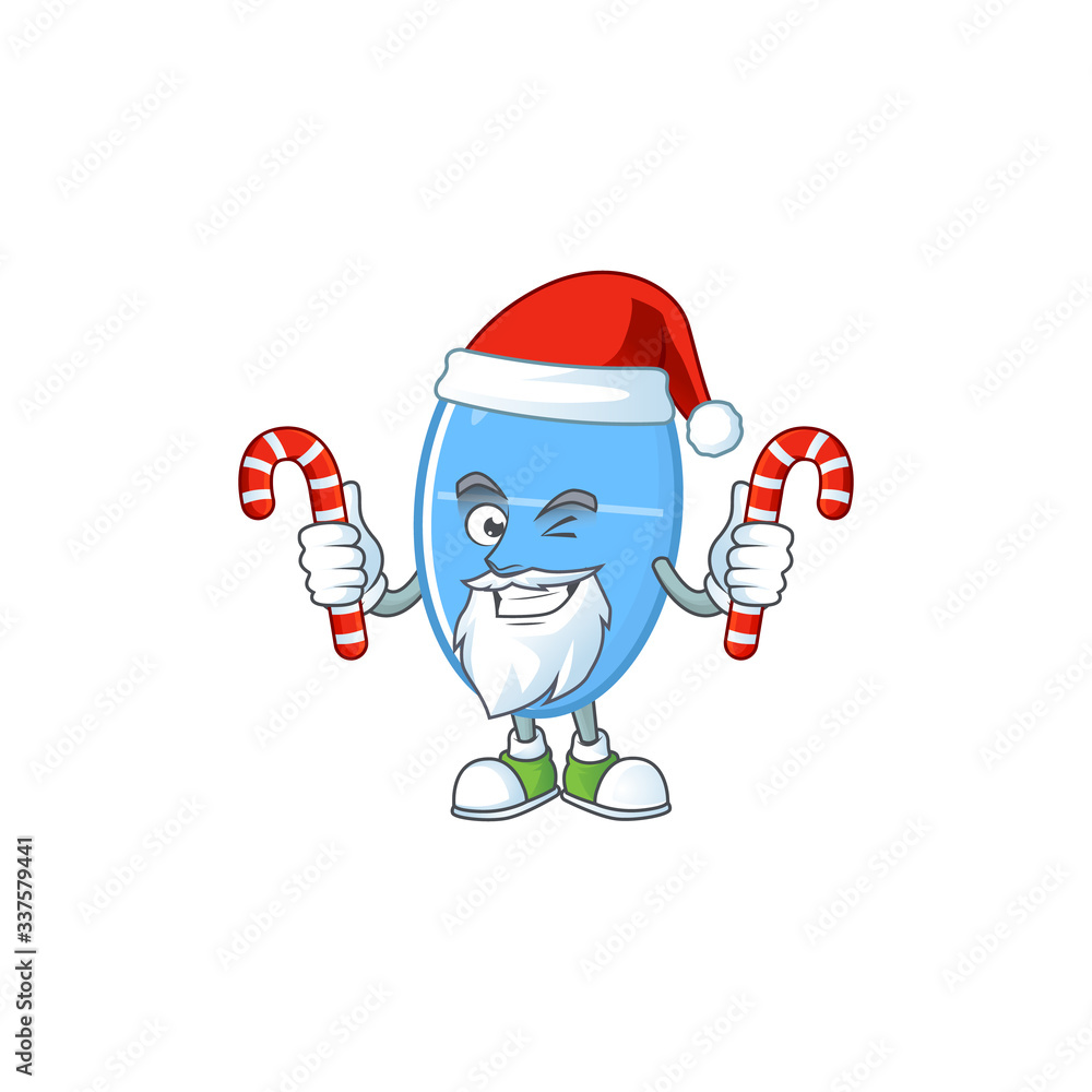 Blue capsule humble Santa Cartoon character having candies Blue capsule humble Santa Cartoon character having candies